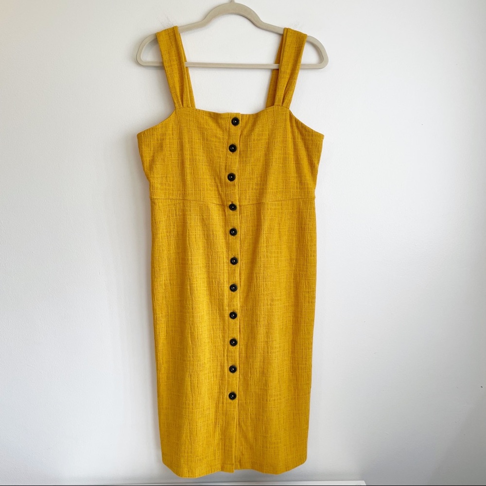 MADEWELL Texture & Thread Button-Front Tank Dress Mustard yellow midi orange M - Picture 3 of 12